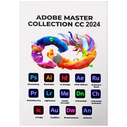 1. Adobe Master Collection Cc2024 Logo Featuring Various Adobe Software Icons On A Dark Background.