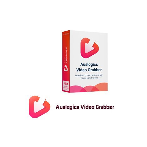 Box Of Auslogics Video Grabber Software By Khanpc, Featuring A Vibrant Gradient Design With A Play Button Icon. The Product Tagline Reads, &Quot;Download, Convert, And Save Any Videos From The Web.&Quot; The Packaging Is Displayed On A Minimalistic White Background With An Included Patch For Enhanced Functionality.