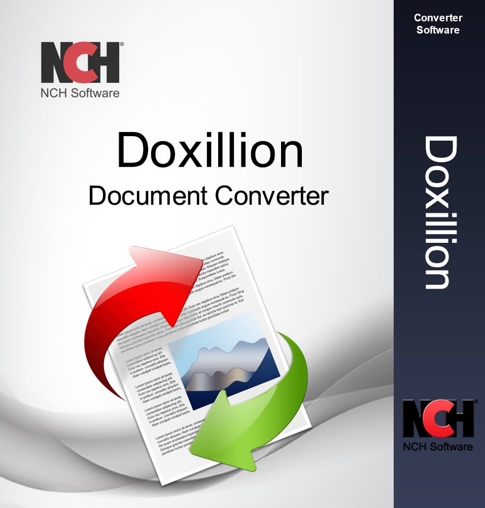 Cover Image For The Doxillion Document Converter By Nch Software, Featuring The Software Logo And Name With An Illustration Of A Document Being Converted. The Design Includes Red And Green Arrows On A Gradient Background. Text Reads &Quot;Doxillion Document Converter&Quot; And Promoted By Khanpc Activator.