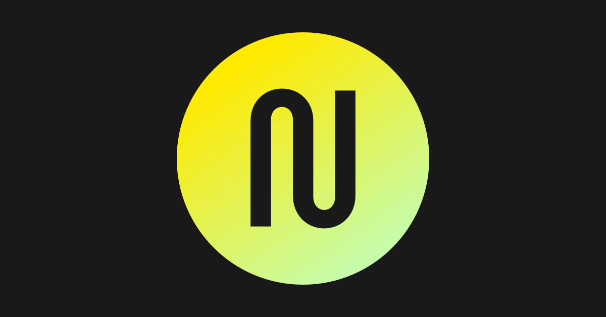 A Bold, Black Lowercase &Quot;N&Quot; With An Extended Left Leg Intersects With An Inverted &Quot;U&Quot; At The Center. The Design, Reminiscent Of Filmworkz Nucoda'S Distinct Style, Is Set On A Round Gradient Background Transitioning From Yellow At The Top To Green At The Bottom, Against A Solid Black Canvas.