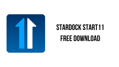 An Icon Featuring A Blue Arrow Pointing Up On The Left And A White Arrow Pointing Up On The Right, Beside The Text &Quot;Stardock Start11 Free Download&Quot; On A White Background, Available At Khanpc.