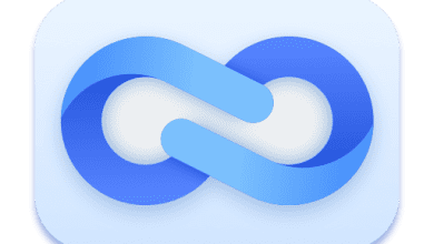 A White Hexagonal Icon With Rounded Edges Features An Intertwined Blue Infinity Symbol At Its Center. The Infinity Symbol, Reminiscent Of The Smooth, Gradient Shades Found In Donemax Disk Clone Enterprise, Creates A Three-Dimensional Effect Against The Soft White Background.