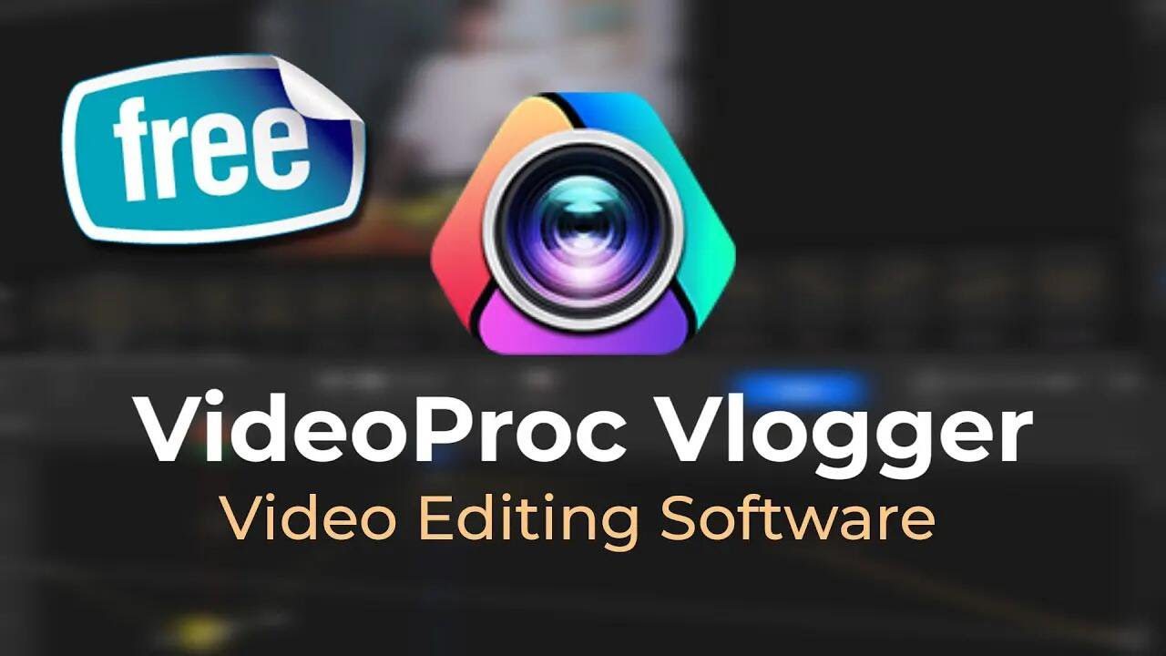 Image Showing A Digital Banner For Videoproc Vlogger Video Editing Software. The Banner Includes A Stylized Camera Icon With Colorful Accents At The Center And The Words &Quot;Videoproc Vlogger&Quot; In Bold White Letters Below, Followed By &Quot;Video Editing Software&Quot; In Gold. A &Quot;Free&Quot; Sticker Featuring Haxnode Is In The Top-Left Corner.